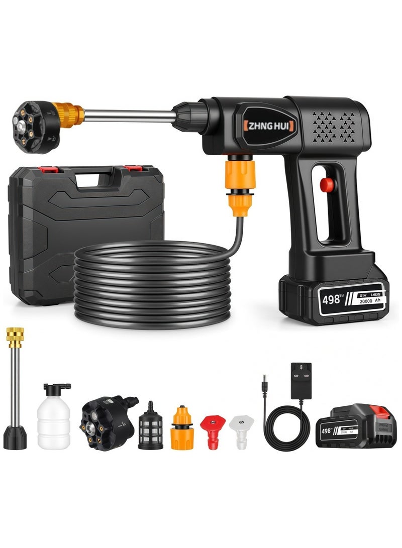 ZHNG HUI Portable Cordless Pressure Washer with 6-in-1 Nozzle, 300W, 20000mAh Battery Power,  Electric Car Pressure Washer for Car Floor Wall Fence Cleaning Pet Cleaning - Image 1